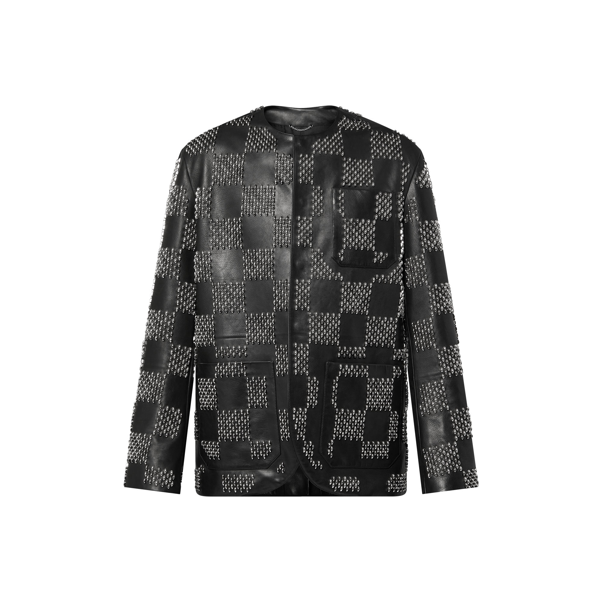 Made To Order Studded Leather Collarless Jacket - Ready to